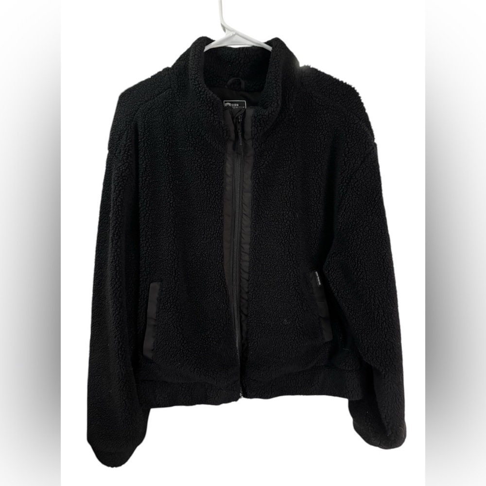 Super Cozy Born Primitive Black Teddy Sherpa Full Zip Jacket | Size L